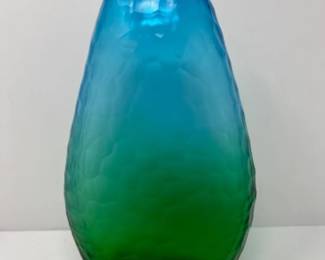 Green & Blue Textured Slender Teardrop Art Glass Vase