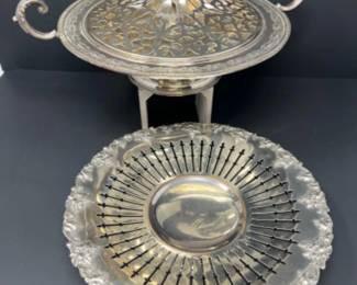 Antique Vintage Silver Plate Tureen w/ Pierced Lid & Albemarle Pieced Plate