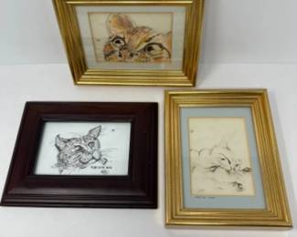 Quirky Cat Art Trio
