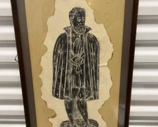 Framed Brass Rubbing from 1584 Medieval Portrait