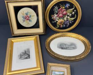 Antique Vintage Framed Art & Needlepoints