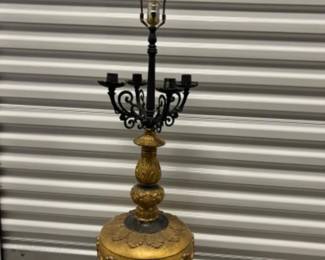 Vintage Ornate Gold Neoclassical Candelabra Table Lamp