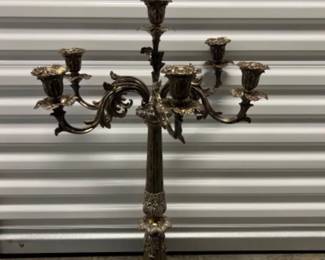 Floral Art Deco 6 Arm Silver Plate Candelabra - 35"T