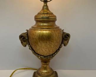 Vintage French Inspired Gold Tone Urn Lamp with Cast Metal Rams