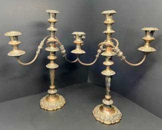 Antique Georgian Style Silver Plate on Copper Candelabras