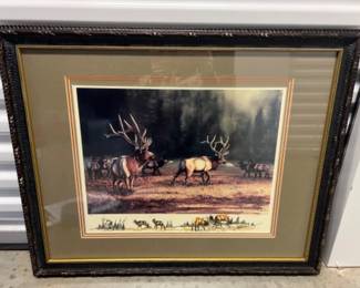 Signed 1982/1994 Larry Simons Elk Framed Art Print