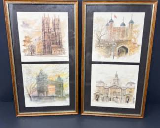 Framed Vintage British Landmark Art Prints by Mads Stage