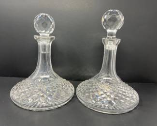 Cut Crystal Ship's Decanter Pair - 10"T