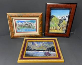 Trio of Original Framed Mountain Landscape Art