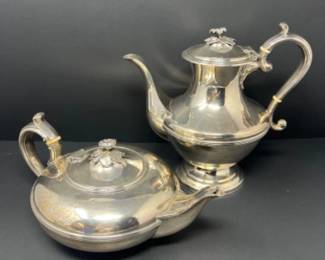Antique Vintage Silver Plated Coffee Pot and Teapot w/ Floral Tops