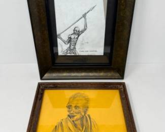 Pair of Pencil Sketches - Voltaire & Thai Pig Hunter