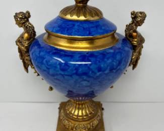 French Regency Design Toscano Gold Resin & Blue Crushed Stone Urn