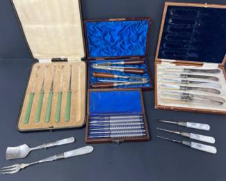 Antique Vintage Mother of Pearl Handled Serving & Seafood Picks +