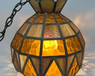 Vintage Amber & Yellow Glass Hanging Swag Lamp Shade