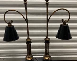 Vintage Black Tole & Brass Table Lamps