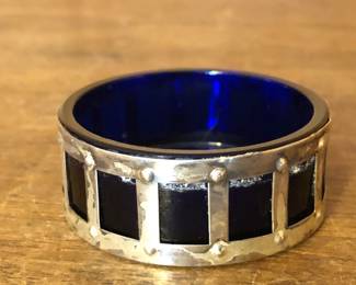 Sterling Silver & Cobalt Blue Glass Salt Cellar