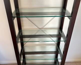 PENDING. Available for Presale. S2 Crate & Barrel Glass & Wooden Bookshelves. Glass is 1/2" thick. W30" x D13" x 65"H 