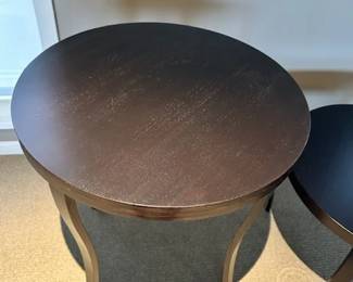 "California" Tables by Les Migrateurs-Paris. Purchased from Gary Mertins. Some small nicks that had been colored in with furniture markers previously so they are only noticeable on close inspection. Same color in wood tone. 