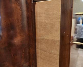 Available for Presale: B2 Black & Brown Drexel Heritage Furnishings. Black Lacquered Top & Wood Veneer.  7 Drawers and comes with Black Mirror. Top Lacquered Has Minor Chips on it. Dresser: 30" H x 64" W x 19" D. Mirror: 46"H x 31"W.