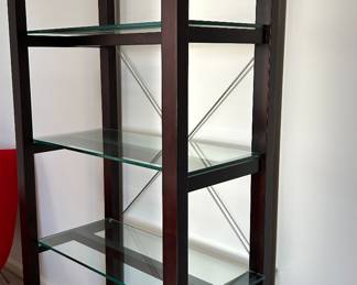 PENDING. Available for Presale. S2 Crate & Barrel Glass & Wooden Bookshelves. Glass is 1/2" thick. W30" x D13" x 65"H 