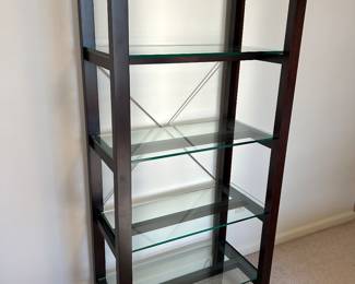 PENDING. Available for Presale. S2 Crate & Barrel Glass & Wooden Bookshelves. Glass is 1/2" thick. W30" x D13" x 65"H 