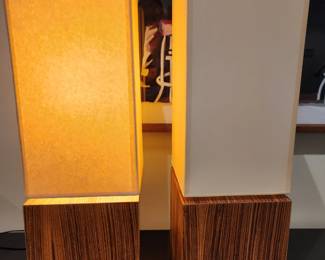 Available for Presale. L1 Two Zebra wood square lamps – purchased from Gary Mertins Design, Inc. H 26" x W 8".