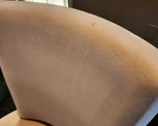 Available for Presale: Velvet Dining Room Chairs, Set of 8. Back H 34", Seat H 18", W 20" x D 17"  Some very minor staining, please inspect the chairs closely in each picture. Price reflects minor flaws. 8 Mike Tabac armless side chairs with custom sand velvet fabric and Antique bronze nail head trim purchased in 1998 from Gary Mertins Design, Inc
 