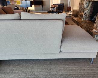 Available for Presale: C2- Elle Sectional, Dellarobbia Sectional with metal legs – purchased  from Cantoni Furniture, Dallas, TX. Very minor flaws on corner (please see photo details) – Retails for $12,000.00. R Exterior- Center 10'. Corner to L Exterior-10'. D 3'. Seat H: 15" Back H: 30"
Covered the front sectional pillows with Henry Calvin fabric (33 yds #10245 purchased) – for fabric – (extra fabric is available to go with the sectional).