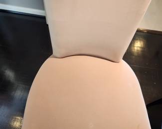 Available for Presale: Velvet Dining Room Chairs, Set of 8. Back H 34", Seat H 18", W 20" x D 17"  Some very minor staining, please inspect the chairs closely in each picture. Price reflects minor flaws. 8 Mike Tabac armless side chairs with custom sand velvet fabric and Antique bronze nail head trim purchased in 1998 from Gary Mertins Design, Inc
 