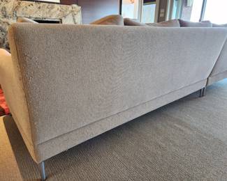 Available for Presale: C2- Elle Sectional, Dellarobbia Sectional with metal legs – purchased  from Cantoni Furniture, Dallas, TX. Very minor flaws on corner (please see photo details) – Retails for $12,000.00. R Exterior- Center 10'. Corner to L Exterior-10'. D 3'. Seat H: 15" Back H: 30"
Covered the front sectional pillows with Henry Calvin fabric (33 yds #10245 purchased) – for fabric – (extra fabric is available to go with the sectional).