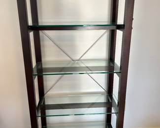 PENDING. Available for Presale. S2 Crate & Barrel Glass & Wooden Bookshelves. Glass is 1/2" thick. W30" x D13" x 65"H 