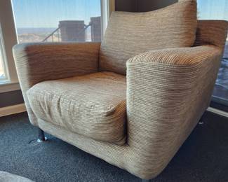 Available for Presale: C1 -Two (2) The Palladin Arm Chairs with Polished Chrome Legs, Down cushions, Mantra fabric. Back 30"H x Seat 16" H x W 44" x42"
The Palladin Ottoman with Polished Chrome Legs, Down cushion, Mantra fabric. H15" x 30" W x 27" D