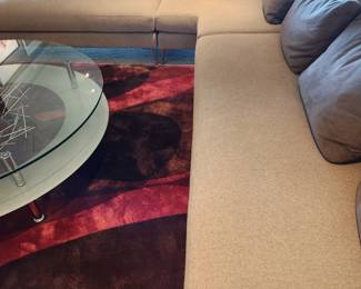 Available for Presale: C2- Elle Sectional, Dellarobbia Sectional with metal legs – purchased  from Cantoni Furniture, Dallas, TX. Very minor flaws on corner (please see photo details) – Retails for $12,000.00. R Exterior- Center 10'. Corner to L Exterior-10'. D 3'. Seat H: 15" Back H: 30"
Covered the front sectional pillows with Henry Calvin fabric (33 yds #10245 purchased) – for fabric – (extra fabric is available to go with the sectional).