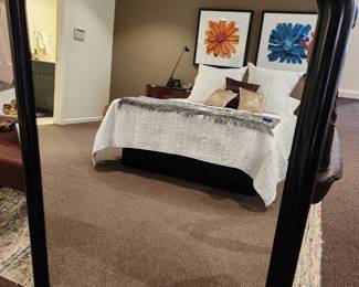 Available for Presale: B2 Black & Brown Drexel Heritage Furnishings. Black Lacquered Top & Wood Veneer.  7 Drawers and comes with Black Mirror. Top Lacquered Has Minor Chips on it. Dresser: 30" H x 64" W x 19" D. Mirror: 46"H x 31"W.