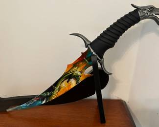 Fantasy Dragon Bowie Knife Dagger and Display Stand