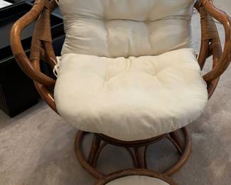 MCM bentwood rattan bamboo boho swivel rocker and ottoman