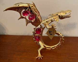 Red Crystal and 24 kt gold Plated Dragon Figure