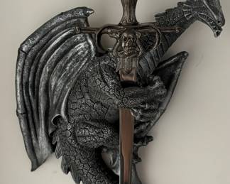 Dragon Holding Sword Letter Opener wall Plaque
