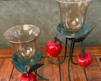 Metal and glass apple candle holders