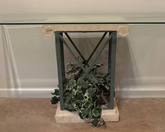 Stone, metal and glass sofa table