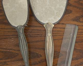 3 pc vintage mirror comb and brush set