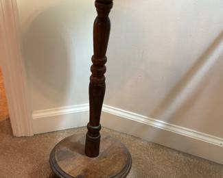 MCM wood tripod side table with bobbin leg
