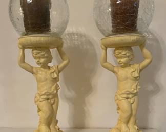 Romulus & Remus Crackle glass Cherub candle holders