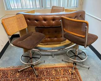 71A Vintage Velour Cosco Cane Swivel Barstools X3min