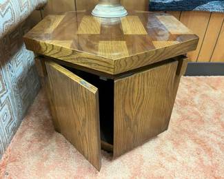 71 Vintage Lane Hexagonal Oak Storage Side Tablemin