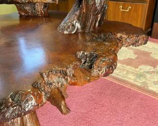 71A Vintage Burl Wood 3Tier Coffee Table Detailmin