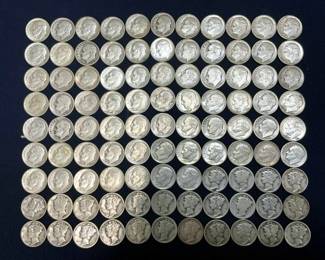 100-SILVER DIMES 1927-1963
