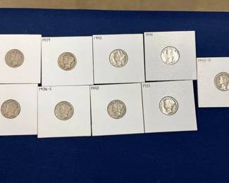 (9) SILVER MERCURY DIMES 1934-43