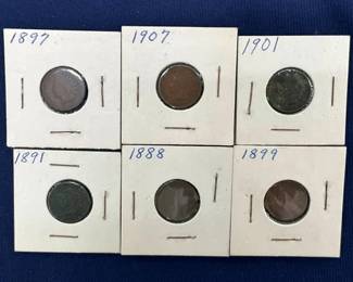 (6) INDIAN HEAD PENNIES 1888-1907