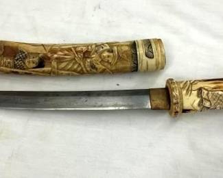 CARVED BONE KNIFE W/ SHEATH
